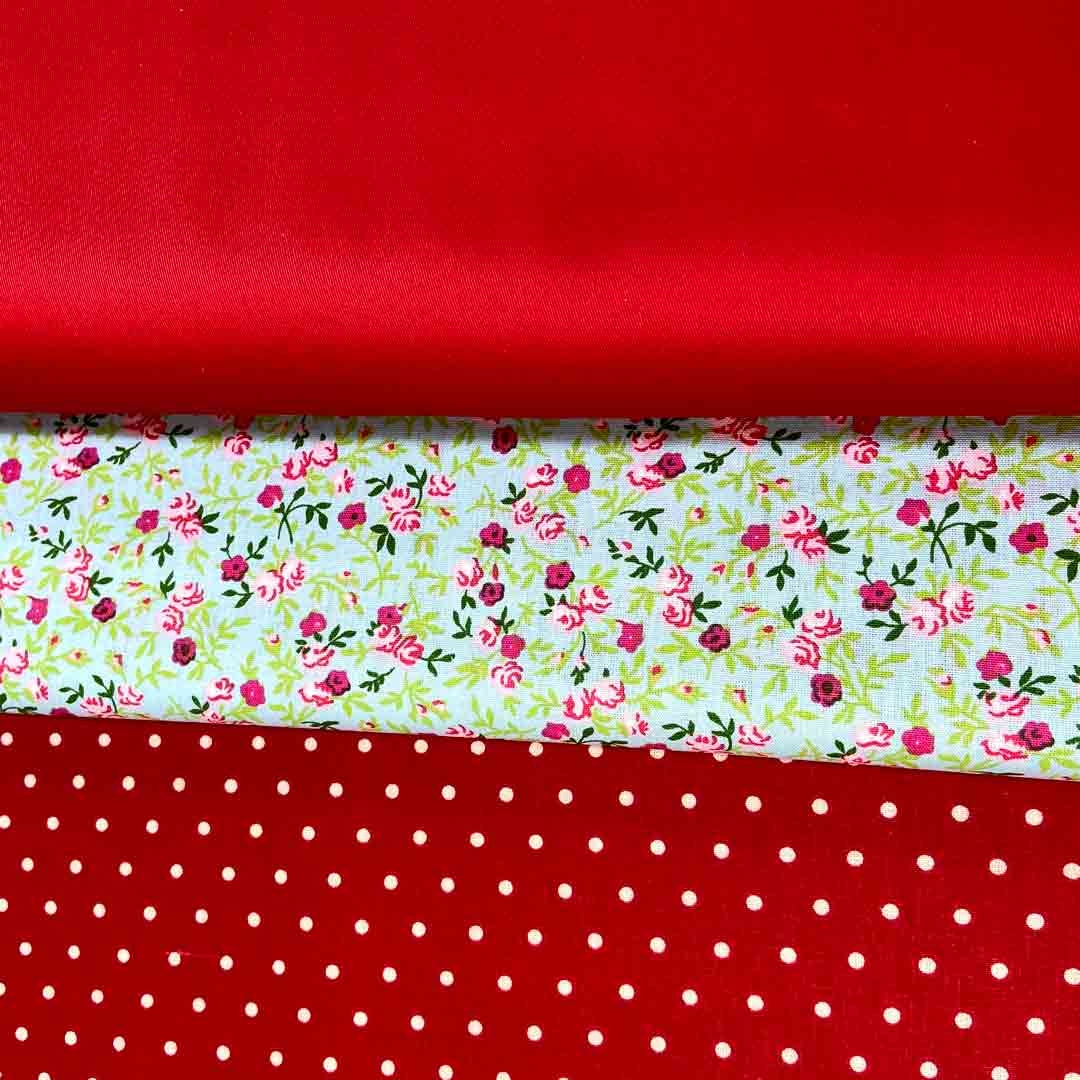 Tissu coton beige imprimé pois rouges, 25cm - Image 4