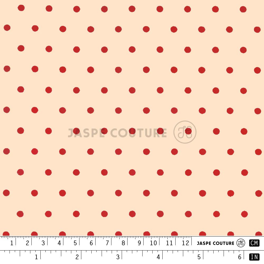 Tissu coton beige imprimé pois rouges, 25cm - Image 5